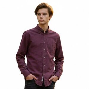 Old Navy Men Small Burgundy Button Down Collared Semi Casual Dress Shirt